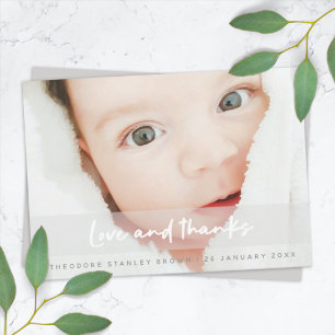 Baby Birth Photo Modern Cute New Simple White Thank You Card