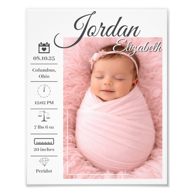 Baby Birth Photo Print (Front)