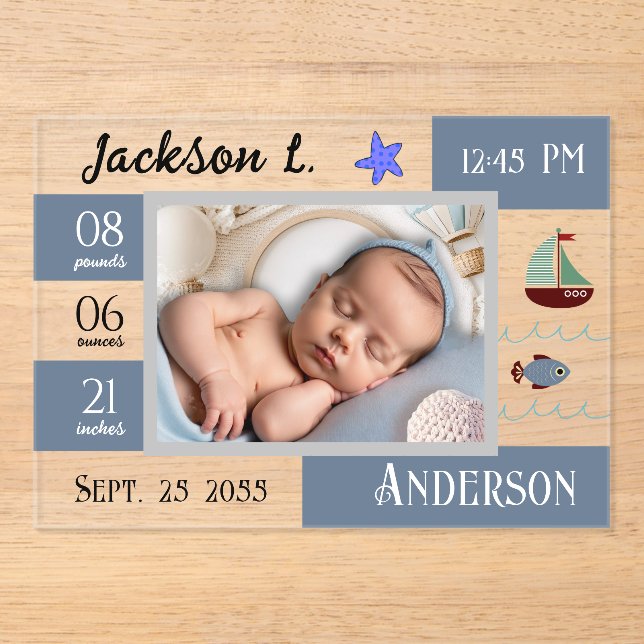 Baby Birth Statistics One Photo Announcement  (Front)