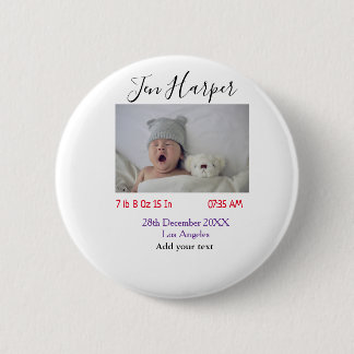 Baby birth stats add name place date keepsake memo 6 cm round badge