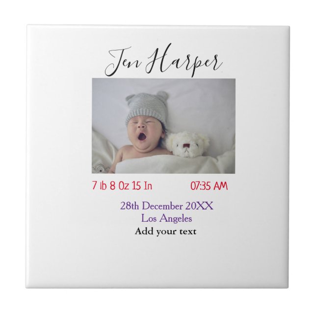 Baby birth stats add name place date keepsake memo ceramic tile (Front)