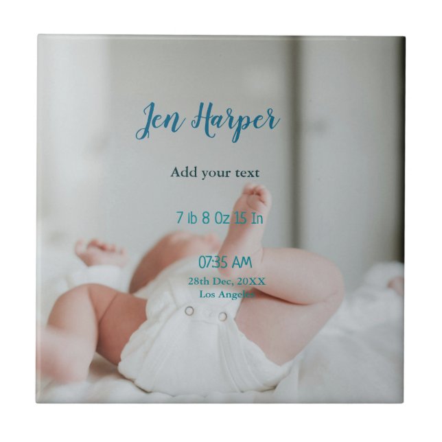 Baby birth stats add name place date keepsake memo ceramic tile (Front)