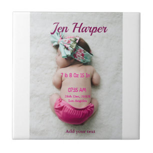 Baby birth stats add name place date keepsake memo ceramic tile