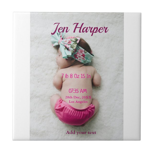 Baby birth stats add name place date keepsake memo ceramic tile (Front)