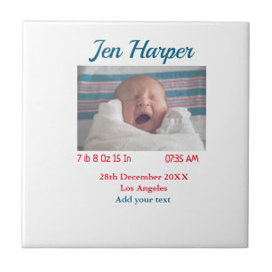 Baby birth stats add name place date keepsake memo ceramic tile