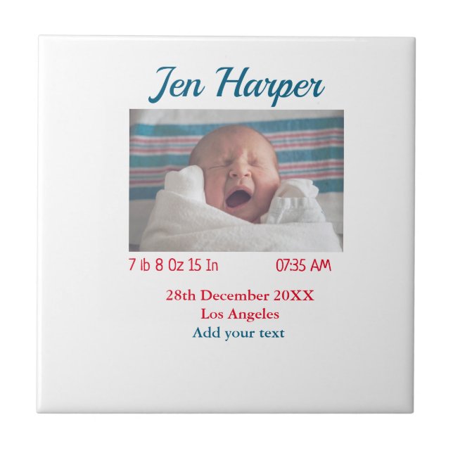 Baby birth stats add name place date keepsake memo ceramic tile (Front)