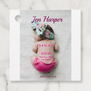 Baby birth stats add name place date keepsake memo favour tags