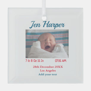 Baby birth stats add name place date keepsake memo glass tree decoration