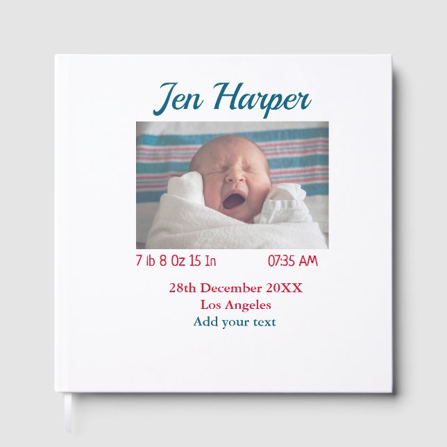 Baby birth stats add name place date keepsake memo guest book (Front)