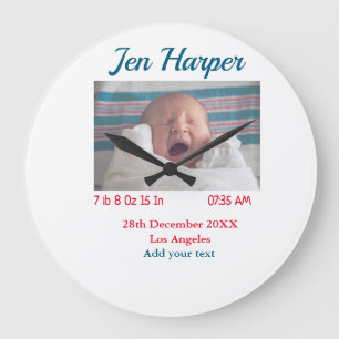 Baby birth stats add name place date keepsake memo large clock