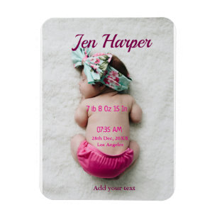 Baby birth stats add name place date keepsake memo magnet