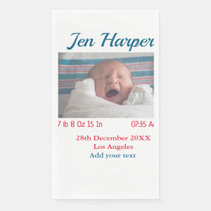 Baby birth stats add name place date keepsake memo napkin