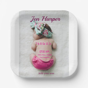 Baby birth stats add name place date keepsake memo paper plate