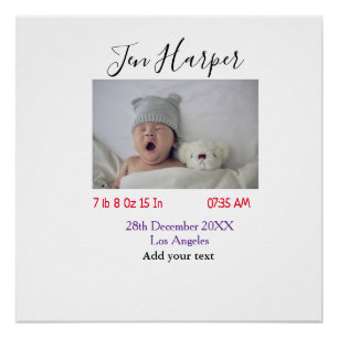 Baby birth stats add name place date keepsake memo poster