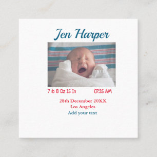 Baby birth stats add name place date keepsake memo square business card