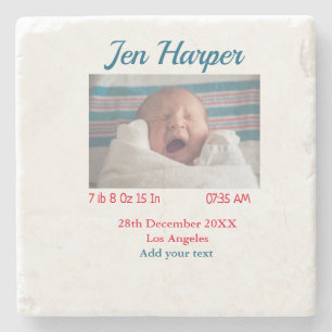 Baby birth stats add name place date keepsake memo stone coaster
