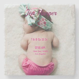 Baby birth stats add name place date keepsake memo stone coaster