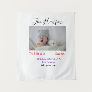 Baby birth stats add name place date keepsake memo tapestry