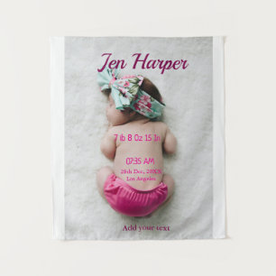 Baby birth stats add name place date keepsake memo tapestry