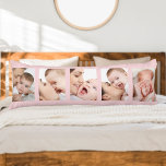 Baby Birth Stats and 5 Photo Strip Collage Pink Body Cushion<br><div class="desc">Create your own personalised body pillow for your baby nursery or bedroom. The photo template is set up ready for you to add 5 of your favourite photos and you can also customise all of the wording on the back. Your photos are displayed in portrait format in a grid style...</div>