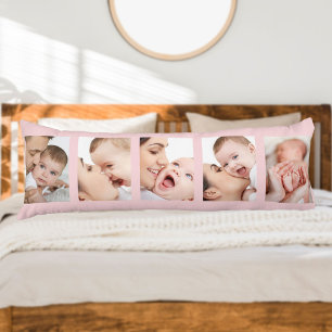 Baby Birth Stats and 5 Photo Strip Collage Pink Body Cushion