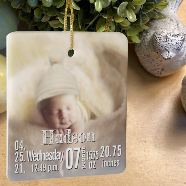 Baby Birth Stats Birth Record Christmas Photo Cera Ceramic Ornament (Creator Uploaded)