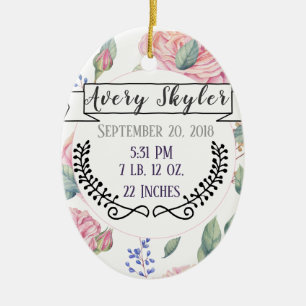 Baby Birth Stats Birth Record Christmas Photo Ceramic Ornament