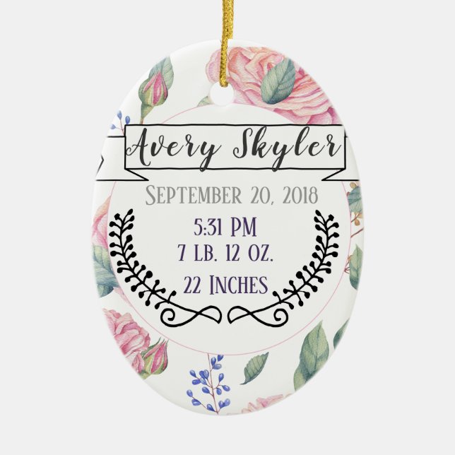 Baby Birth Stats Birth Record Christmas Photo Ceramic Ornament (Front)