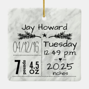 Baby Birth Stats Birth Record Christmas Photo Ceramic Ornament