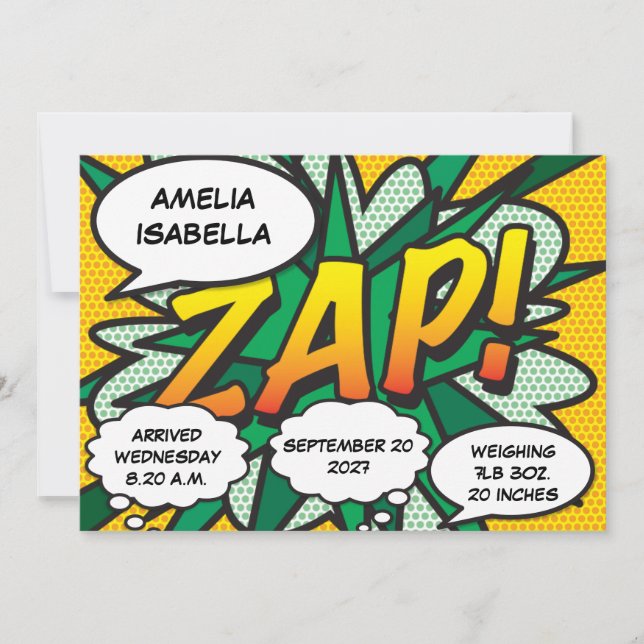 Baby Birth Stats Comic Book Pop Art Announcement (Front)