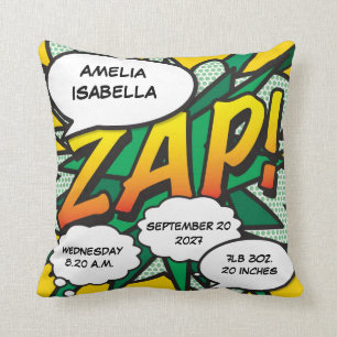 Baby Birth Stats Comic Book Pop Art Keepsake Cushion