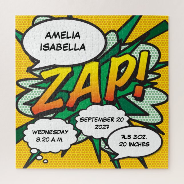 Baby Birth Stats Comic Book Pop Art Keepsake Jigsaw Puzzle (Vertical)