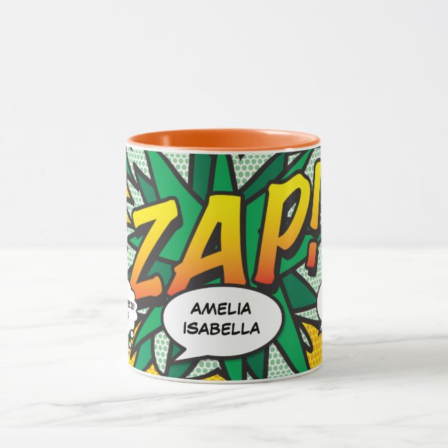 Baby Birth Stats Comic Book Pop Art Keepsake Mug (Center)