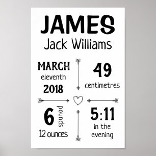 Baby Birth Stats Custom Wall Print Poster - Arrows