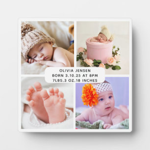 Baby Birth Stats Four Photo Collage Plaque