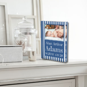 Baby Birth Stats Photo Block Blue Stripes