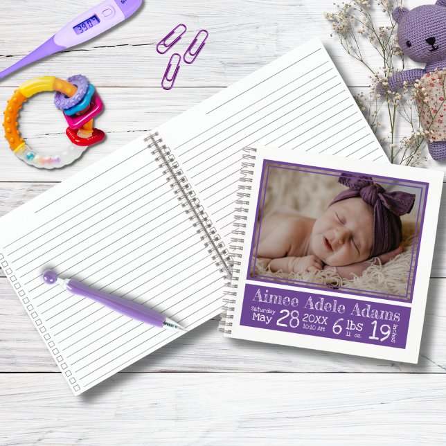 Baby Birth Stats Photo Notebook | Purple Stripes (Creator Uploaded)