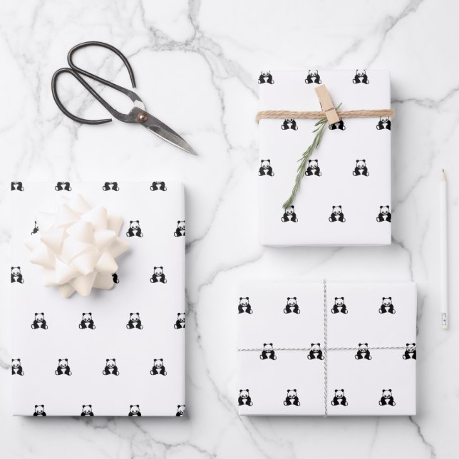 Baby birthday black panda clean simple wrapping pa wrapping paper sheet (Front)