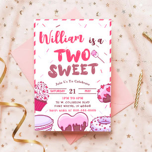 Baby Birthday Candy Two Sweet Party Invitation