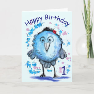 Baby Birthday Card 1st Funny Bird Customisable