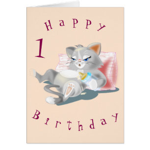 Baby Birthday Card Baby Cat Fun - Your Text name