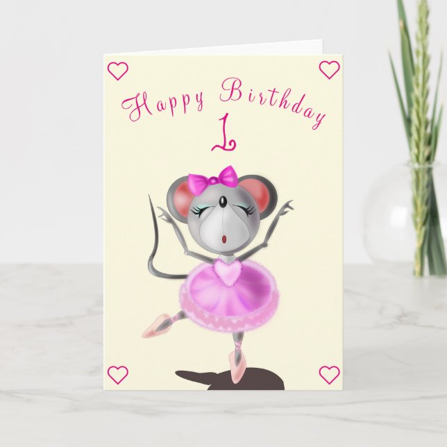 Baby Birthday Card Ballet Dancer Mouse (Front)