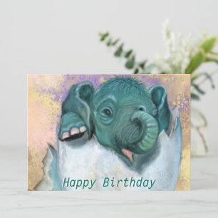 Baby Birthday Card Elephant Hatching From Egg -