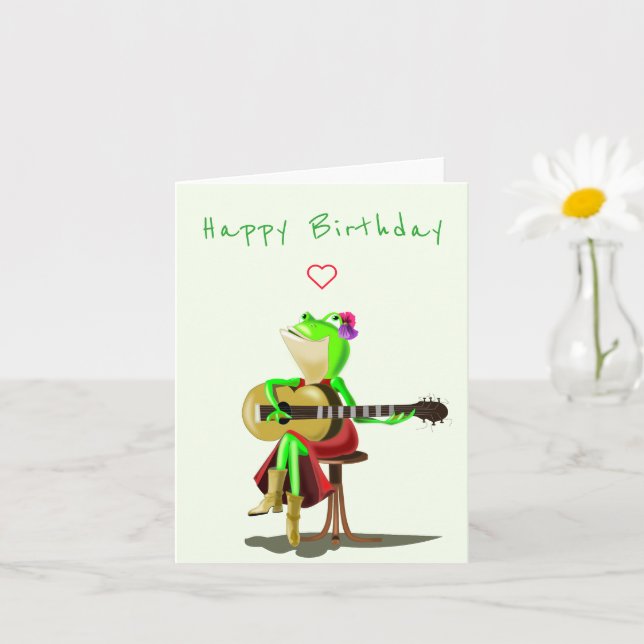 Baby Birthday Card Frog Playing Guitar (Small Plant)