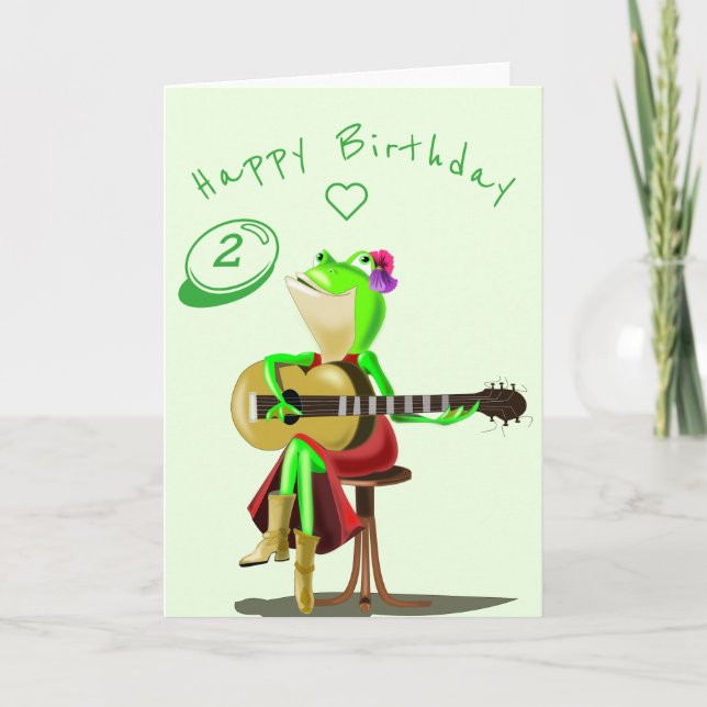 Baby Birthday Card Guitar Player Frog Personalised (Front)
