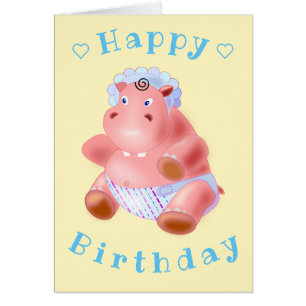 Baby Birthday Card Happy Baby Hippo - Your Text