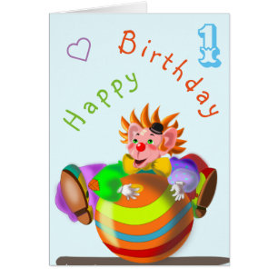 Baby Birthday Card Happy Clown - Personalised