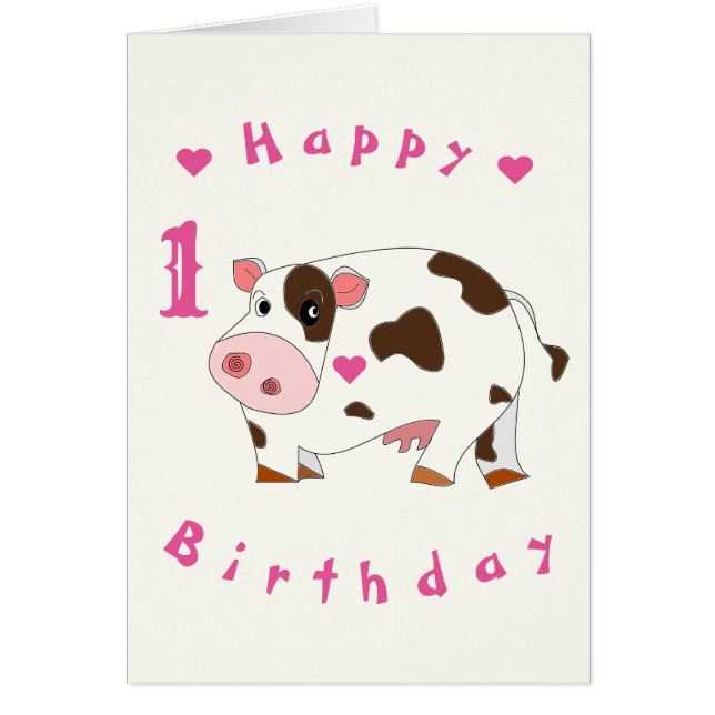 Baby Birthday Card Happy Cow - Personalised (Front)