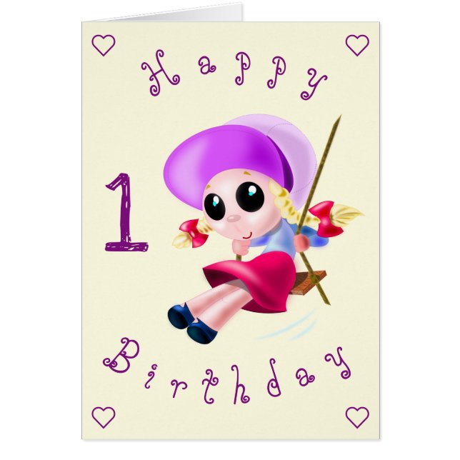 Baby Birthday Card Happy Girl - Personalised (Front)
