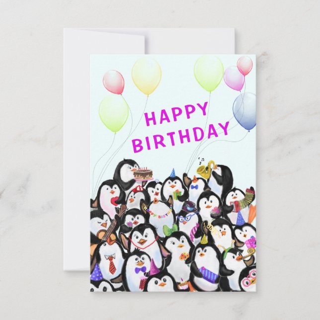 Baby Birthday Card Happy Penguins Party Funny (Front)
